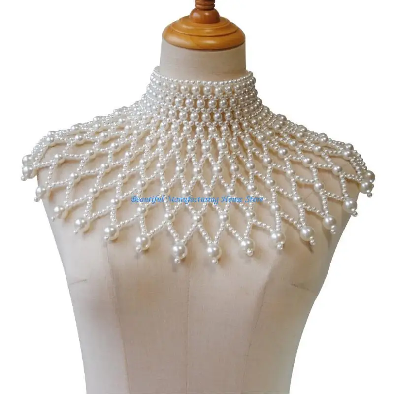 E56A Luxurious Pearls Shoulder Chain Unique Body Chain Necklace Artistic Photo Stylish Shoulder Necklace for Lady