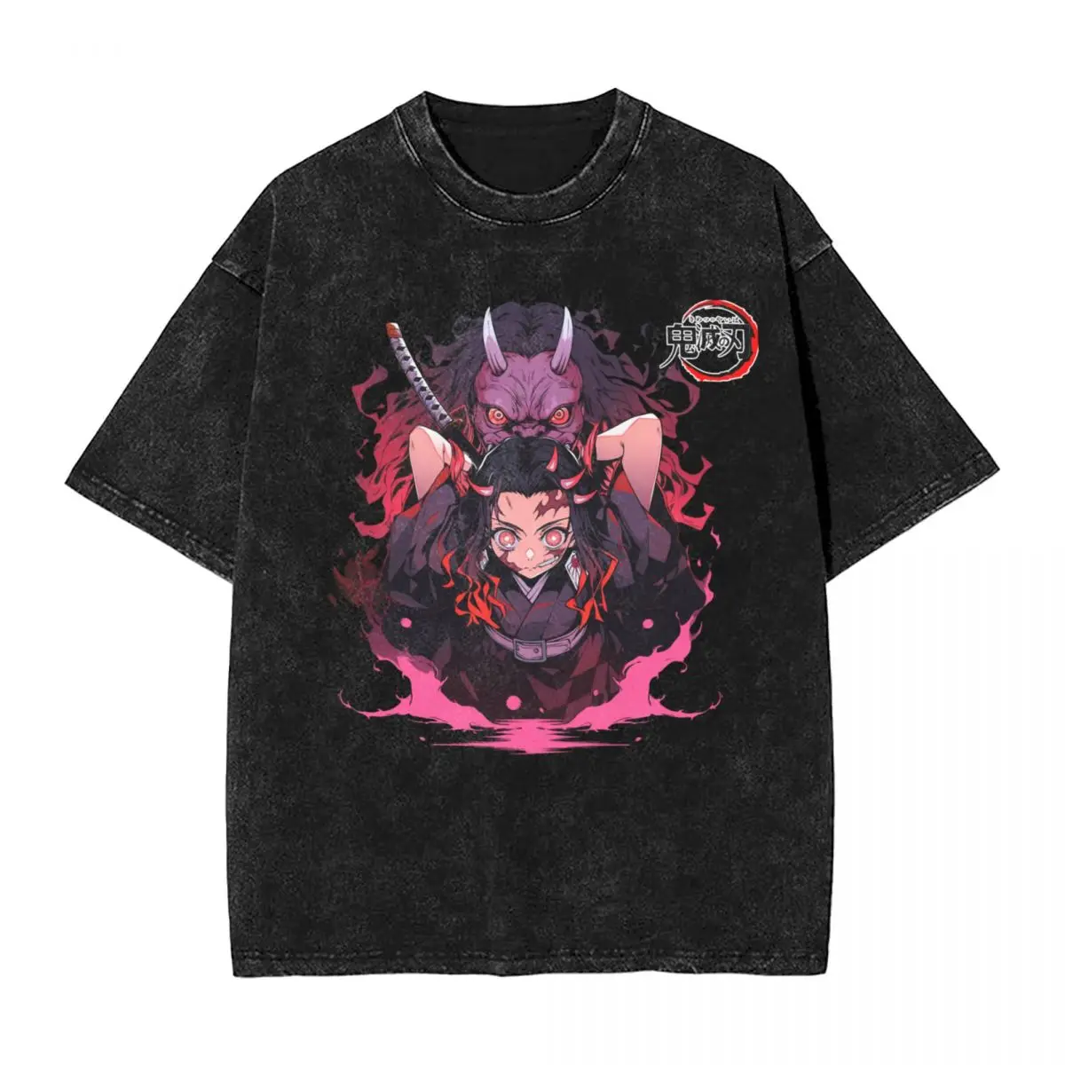 DEMON SLAYER woman Men Washed T-Shirt Hot stamping Print Tees,Harajuku Cotton Tshirt Men's Summer Short Sleeve Tees