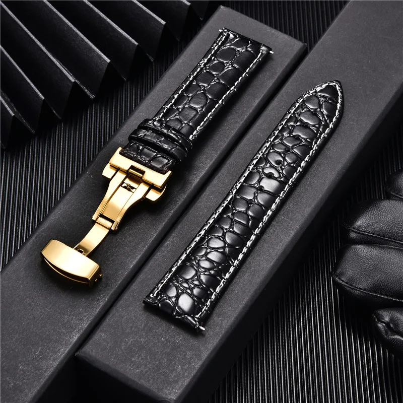18mm  Watch Straps Crocodile Pattern Luxury Design Leather Watchbands with Automatic Buckle Men Watch Band