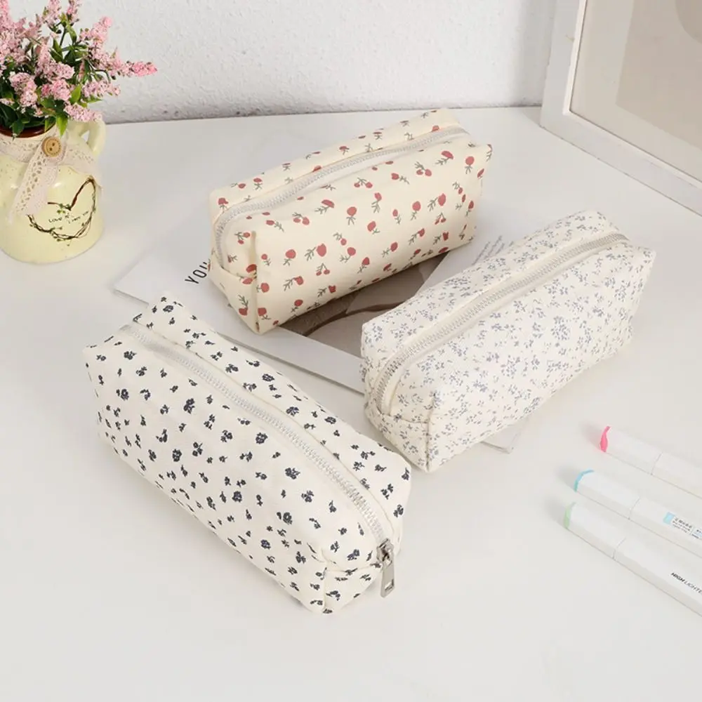 INS Floral Print Pen Bag Large Capacity Multifunctional Pencil Case Pen Box School Office