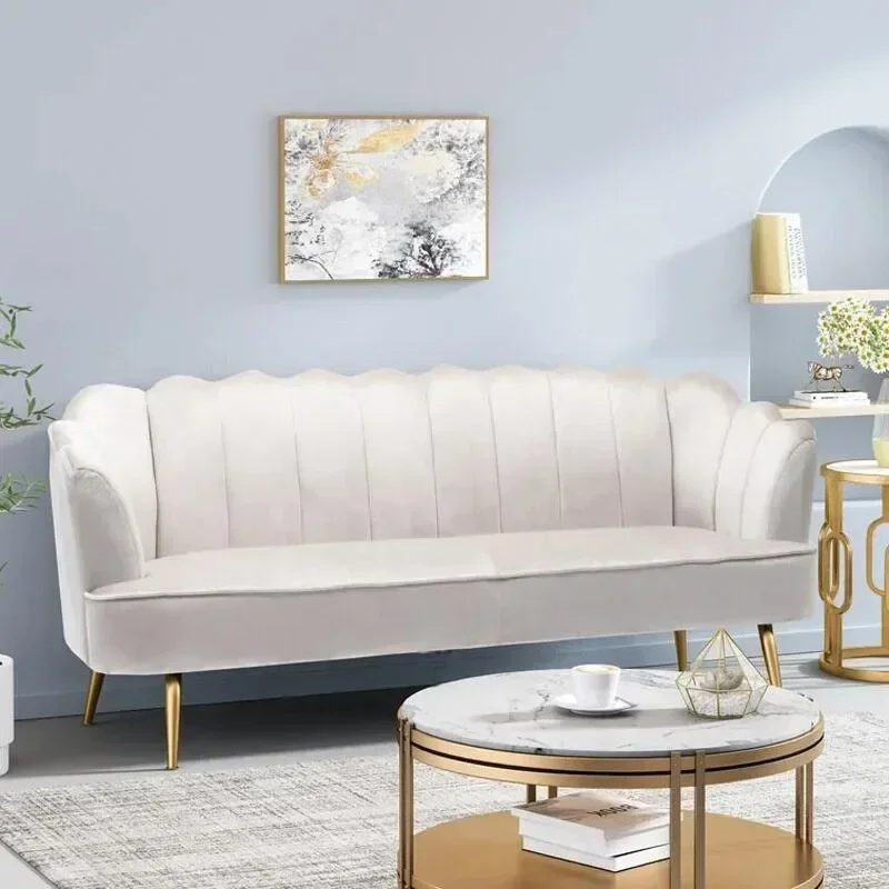 Three-person sofa French cream white simple modern living room ripple wave small apartment sofa