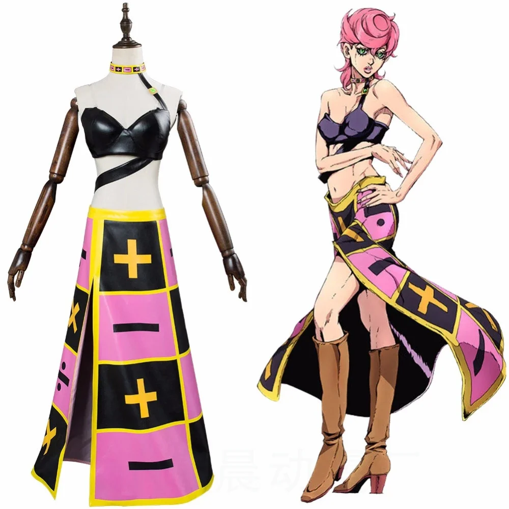 Trish Una Cosplay Costume Pink Wig Anime Jojo's Bizarre Stone Ocean Adventure Trish Cicciolina Underwear Dress Necklace Uniform