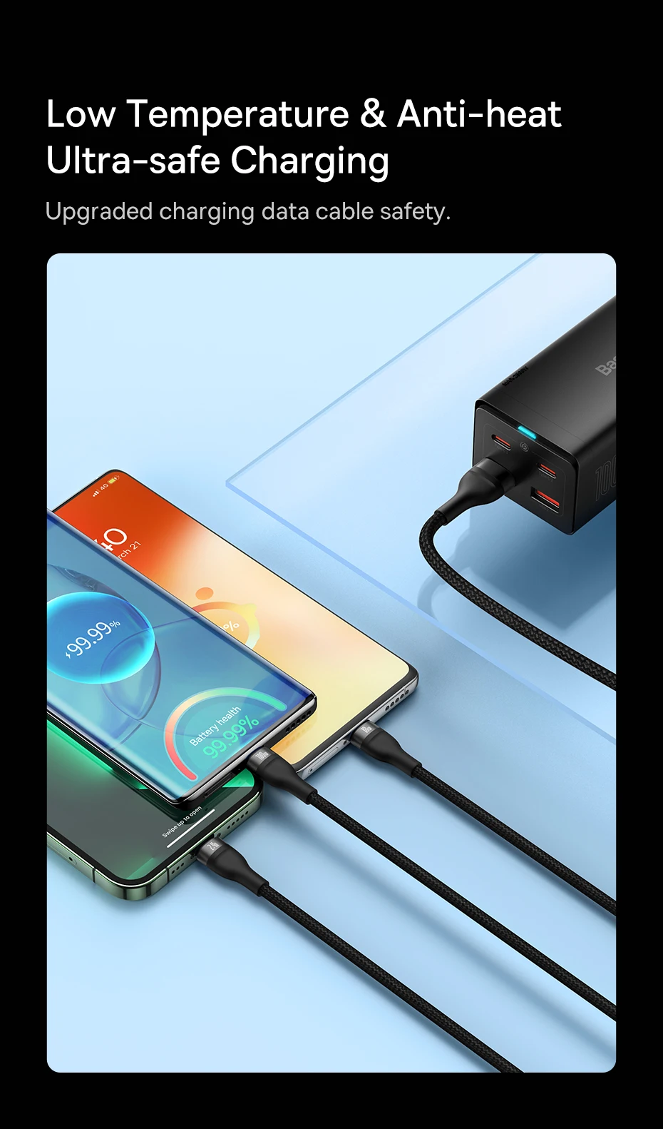 Cable USB Tipo C 3 en 1 Baseus, Cable de Carga Rápida de 100W para Honor 50 Pro, Cargador para Teléfono Xiaomi Samsung, 