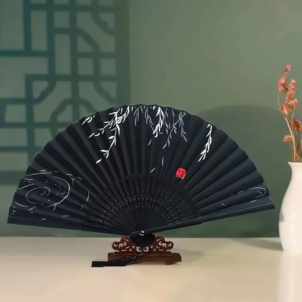 Chinese Fan Hand Folding Fan Bamboo Silk Women Black Fan Summer Female Dance Hand Folding Fan Party Gift Hand Fans For Women