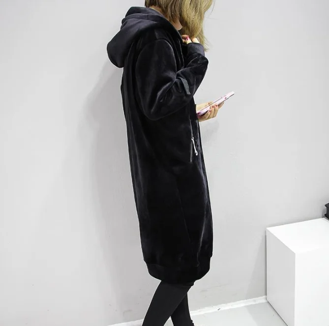 New 2023 Autumn Thick Warm Hooded Basic Coats Women Sweatshirts Casual Loose Lady Winter Long Black Winter Fleece Hoodies Femme