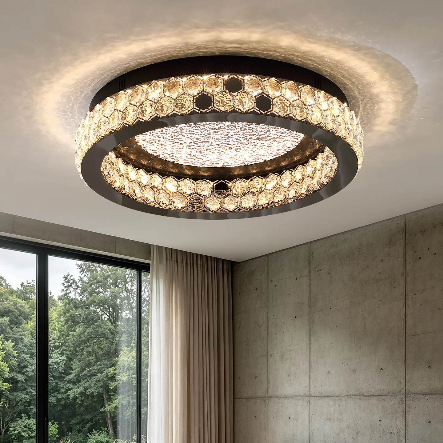Light luxury crystal ceiling lamp Modern simple living room Bedroom study main lamp Advanced sense one-word dining room