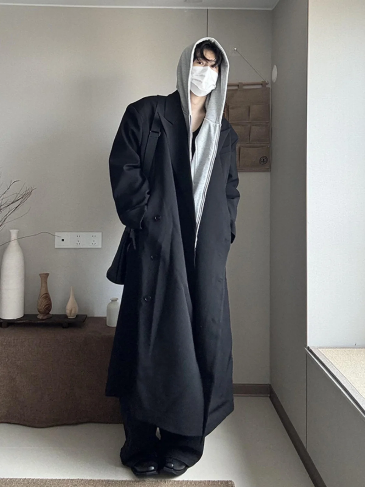 

Bla Long Woolen Coat Men's Autumn Winter Faionable Cool Sle High End Warm Polyester Fiber Long Sve Double Breasted