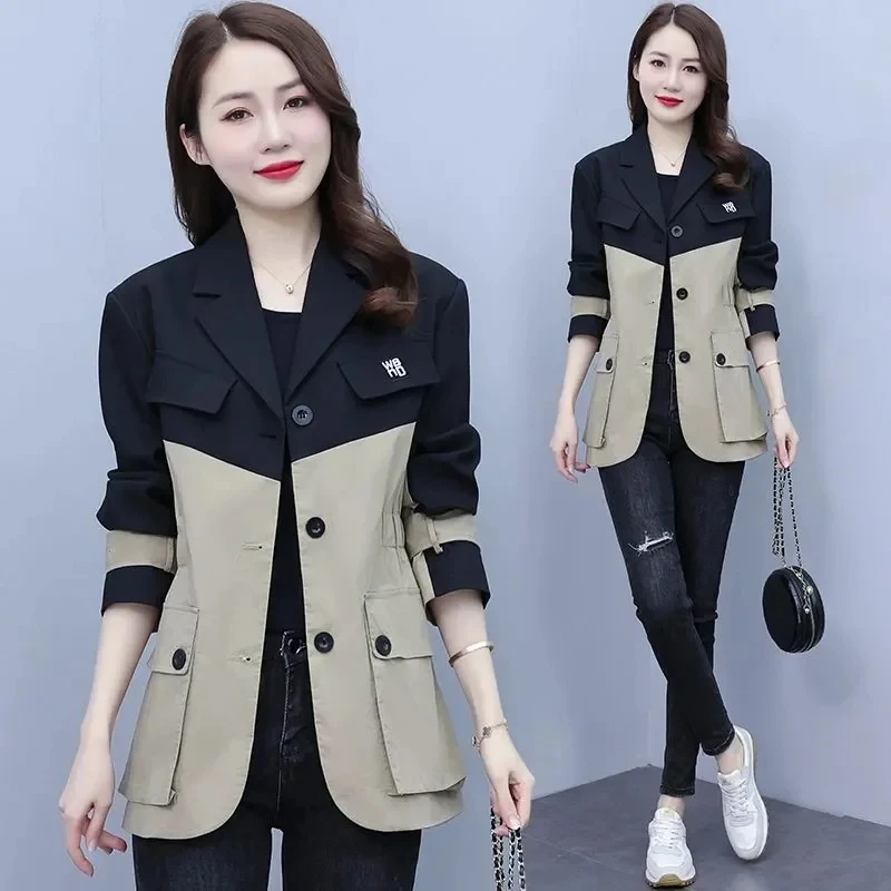 Spring Autumn Fashion Stitching Blazer New Female Casual Office Business Suit Jacket Female Loose Wild Blazers Lady Outerwear