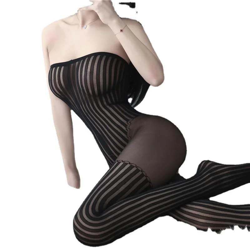 Open Crotchless Sexy Lingerie Women Fishnet Open Crotch Catsuit Mesh Tights Erotic Bodysuit Sleepwear Jumpsuit Teddies