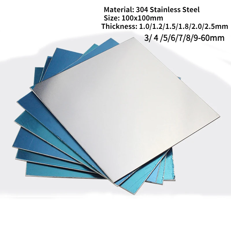 304 Stainless Steel Plate Sheet Thickness 1.0 1.2 1.5 1.8 2.0 2.5 3 4 5-60mm 100x100mm Corrosion Resistance Square Board