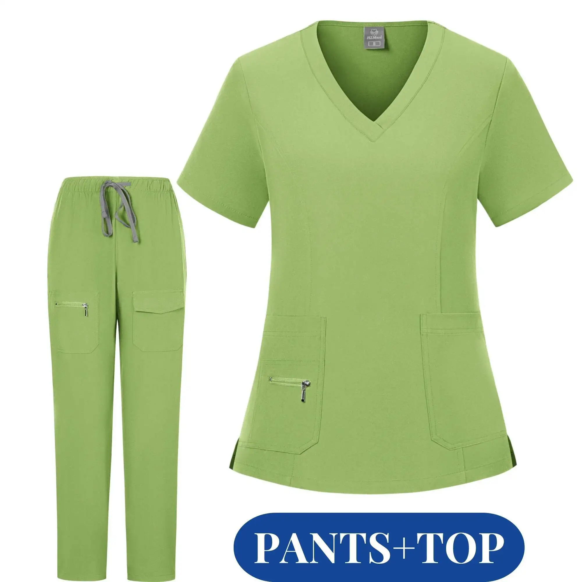Nieuwe Medische Set V-hals Ziekenhuisuniformen Rits Verpleging Scrubs Uniform Sets Korte Mouw Tops + Broek Voor Vrouwen Verpleegster