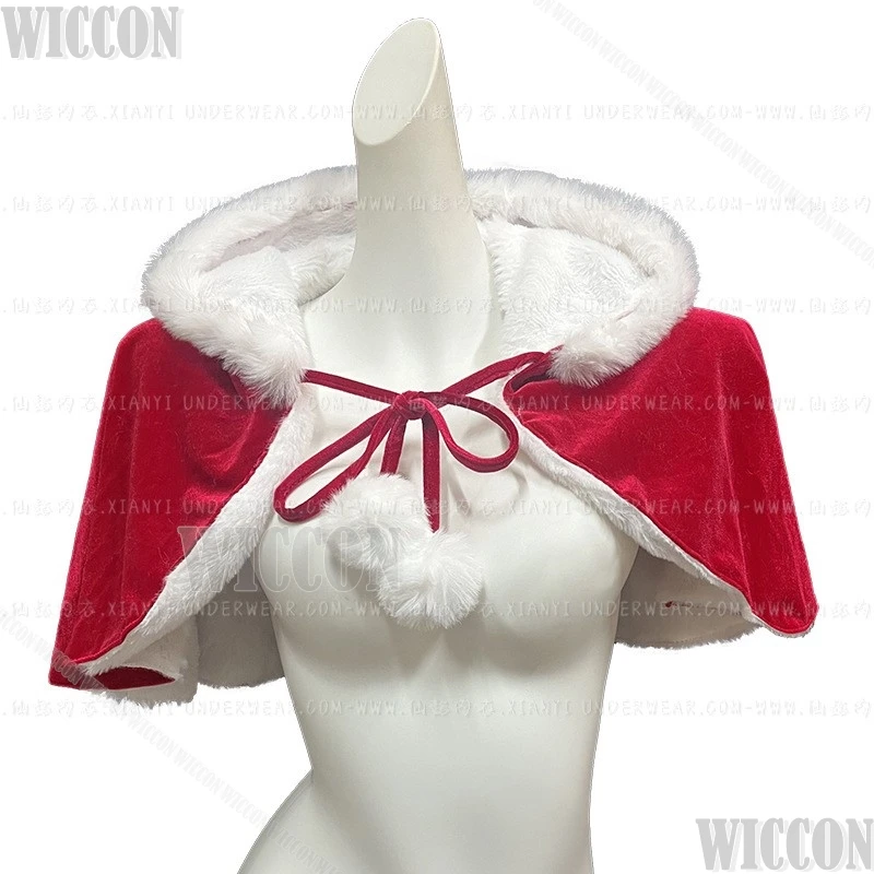 Red Cape Christmas Cosplay 2024 Costume White Plush Clock Suit Hot Cute Kawaii Women Girl Holloween RolePlay One Size Customized