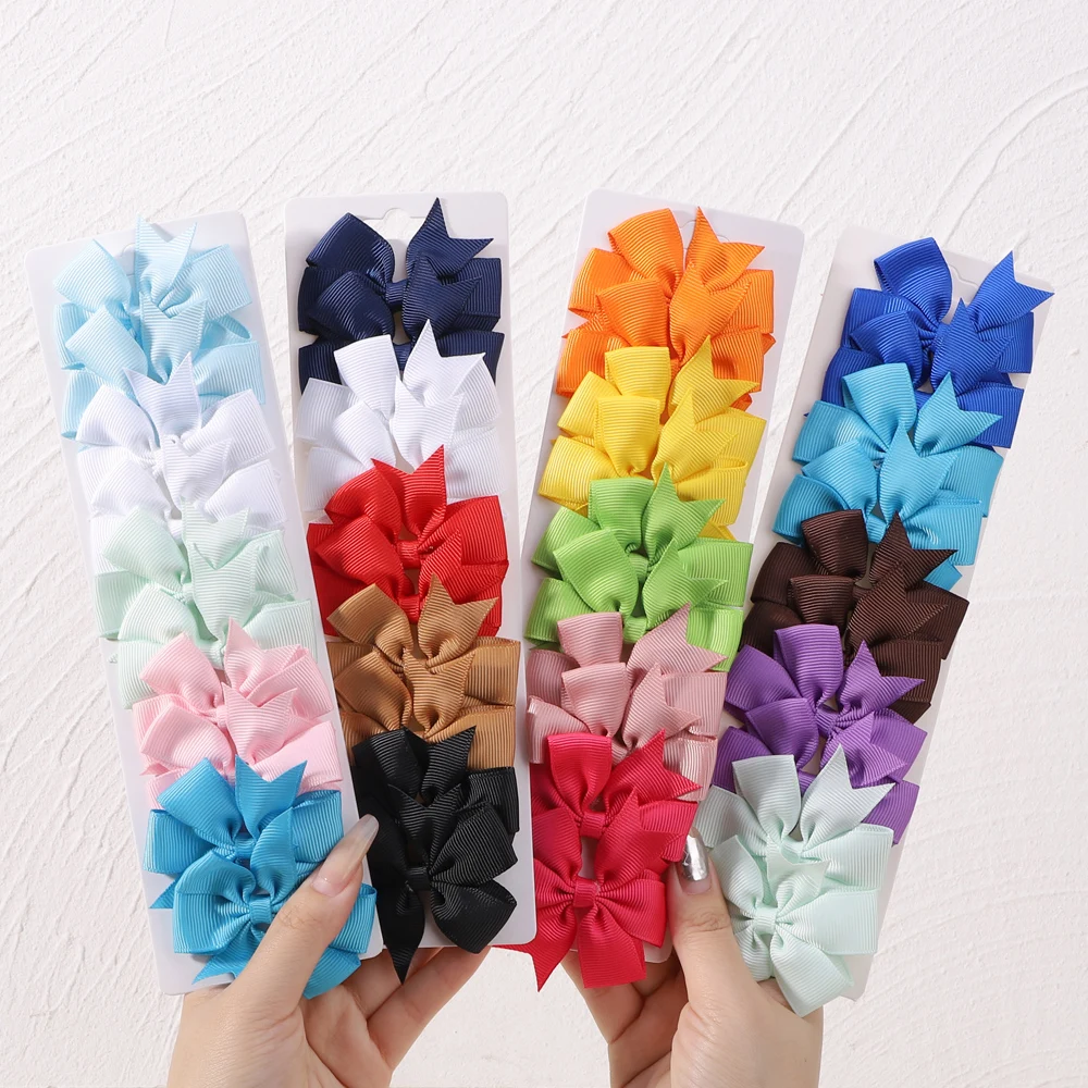 10PCS/Set Solid Grosgrain Ribbon Hair Bows with Clips Girls Small Bow for Children Headwear DIY Kids Baby Hair Accessories