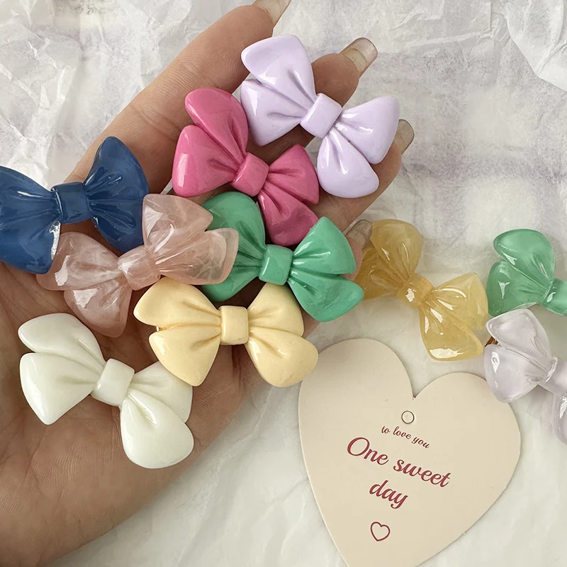 2pcs/set Cute New Bow Hair Clip Acrylic Side Pin Plain Color Barrettes Women Hair Accessories