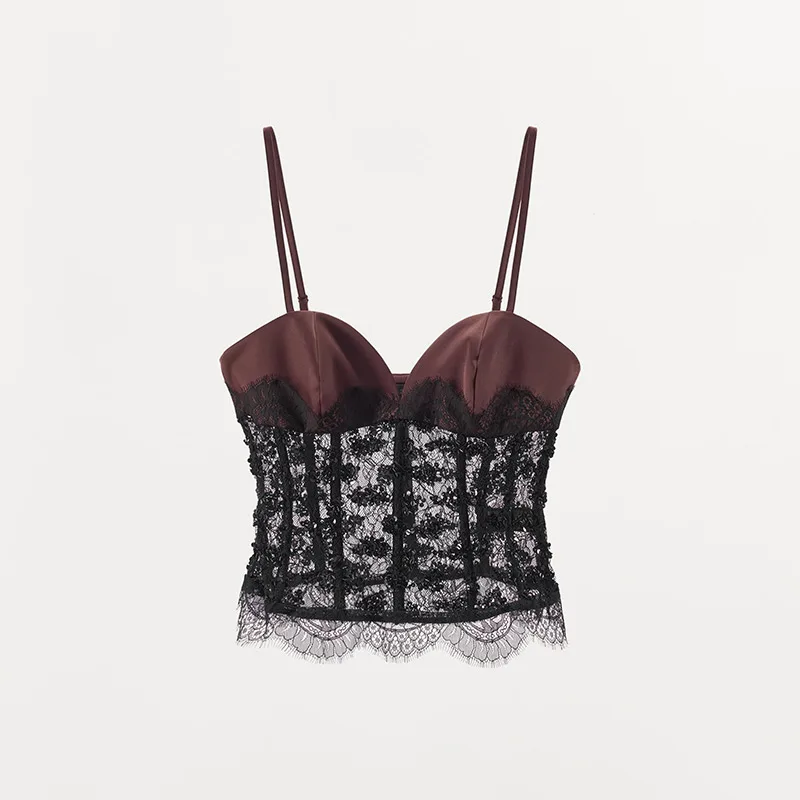 

2025 Y2k крутые топы с регулируемыми бретелями, сексуальные полые черные милые камзолы, облегающий прозрачный кружевной корсет, популярные майки