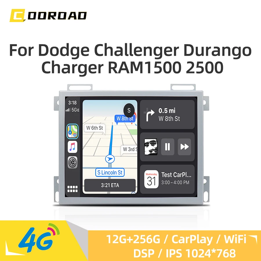 CarPlay Android 14.0 GPS Navigation 4G WiFi Bluetooth Car Radio For Dodge Challenger Durango Charger RAM1500 JEEP Grand Cherokee