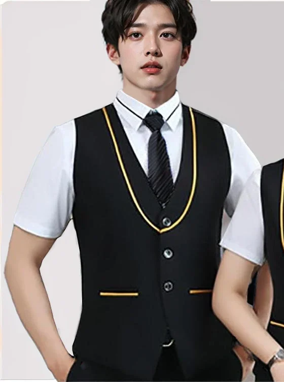 High Quality Starred Hotel Employee Uniform Custom Housekeeping Staff Reception Doorman Knitted Hotel Uniform Sweater Waistcoat