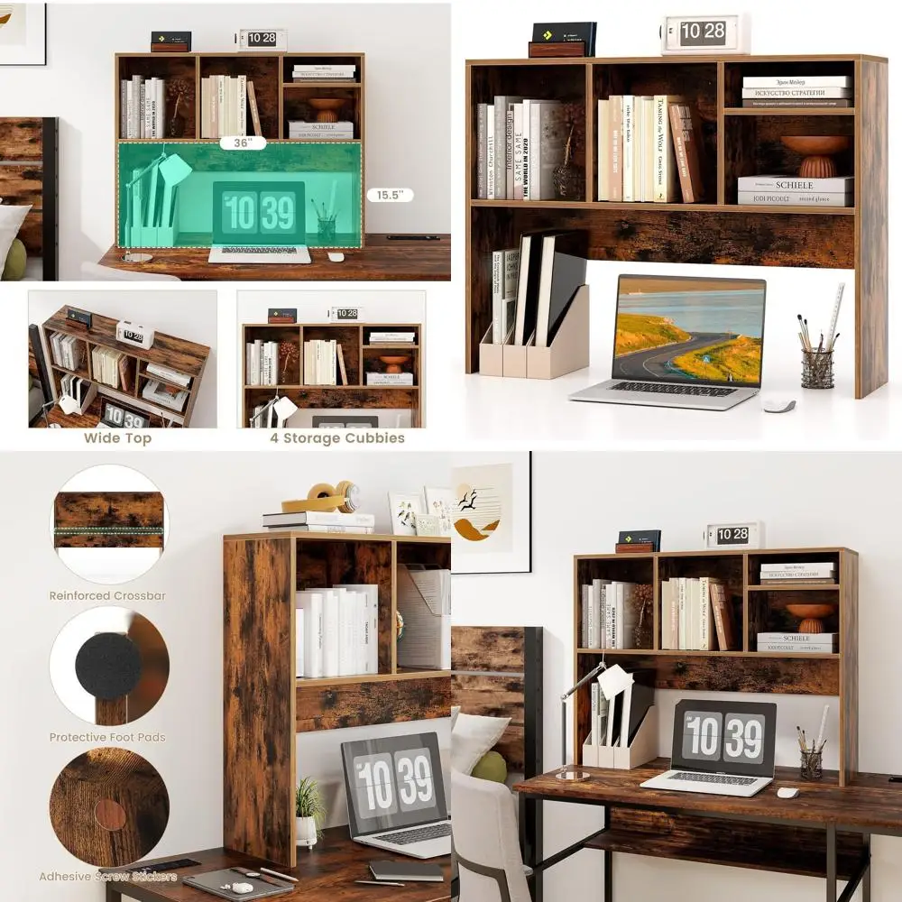 

4-Tier Wood Desktop Storage Hutch for Books, Countertop or Computer Desk, Versatile Multipurpose Organizer for Home or Dorm Offi