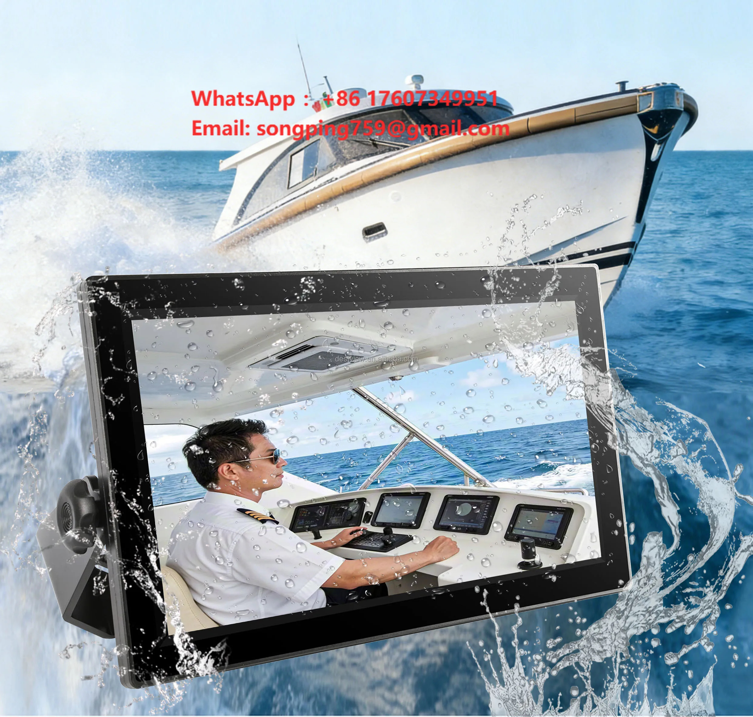 Marine Touch Screen IP66 Waterproof DC Power Boat Display