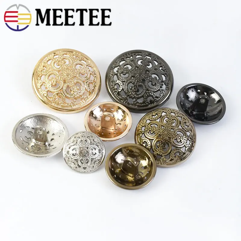 20Pcs Meetee 15/18/20/23/25mm bottoni in metallo cavo bottone rotondo per abbigliamento accessori per decorazioni per cucire materiale fai da te