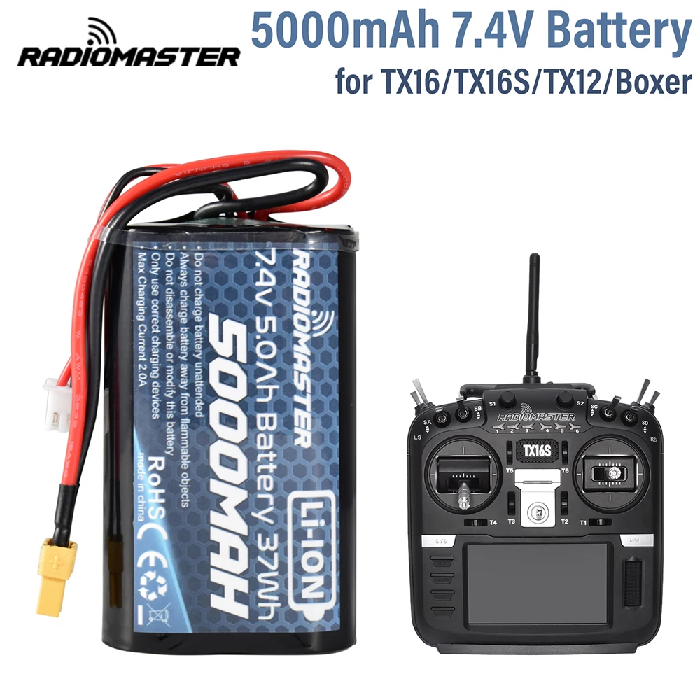 RadioMaster 5000mah 7.4V 2S 37wh Battery JST-XH and XT30 Plug for TX12/TX16/TX16S/Boxer Remote Control Transmitter