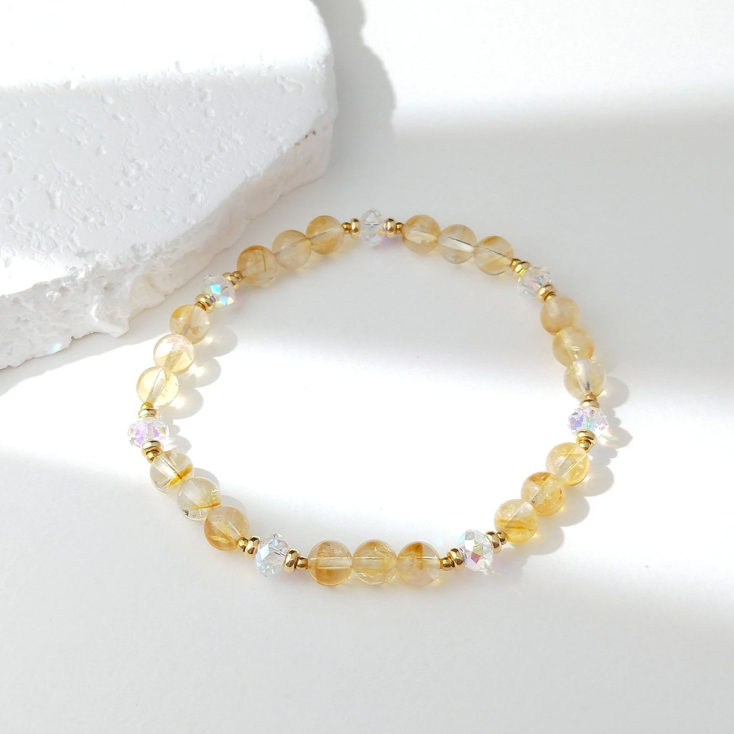 

Lii Ji 6 мм натуральный камень цитрин с кристаллами американский эластичный браслет из 14-каратного золота 19 см