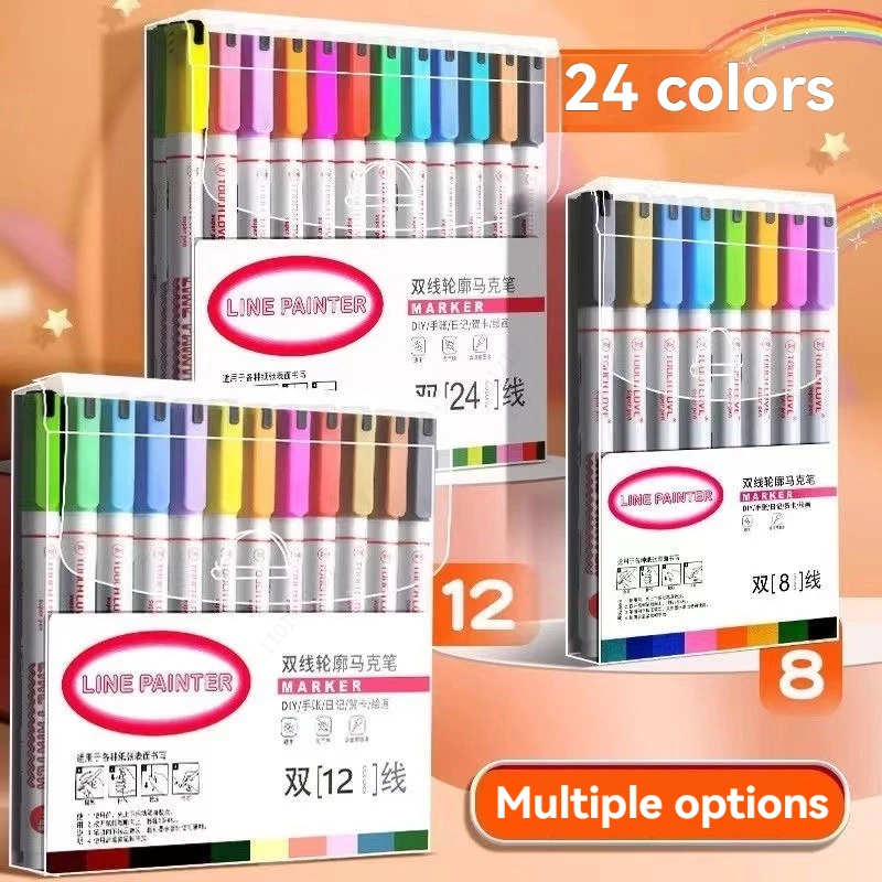 Double Line Outline Pens,Self‑Outline Glitter Metallic Markers,for Christmas Scrapbooking DIY Art Craft Stationery Supplies