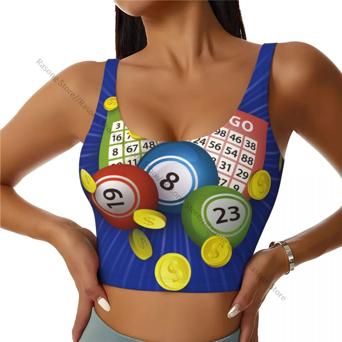 Yoga Vest Women Gym Sports Crop Tops Bingo Lottery Tickets Keno Jackpot Balls Streetwear Workout Breathable Tank Top Female