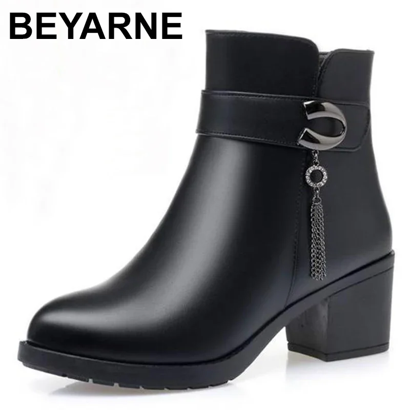 NEW Fashion Soft Leather Women Ankle Boots High Heels Zipper Shoes Warm Wool Winter Boots for Women Plus Size 35-43