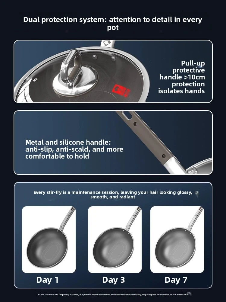 KOBACH Real Titanium Stainless Steel Frying Pan Wok Non-stick 28cm Uncoated Egg Pancake Pan Crepe Maker Steak Pot Cooker Kitchen