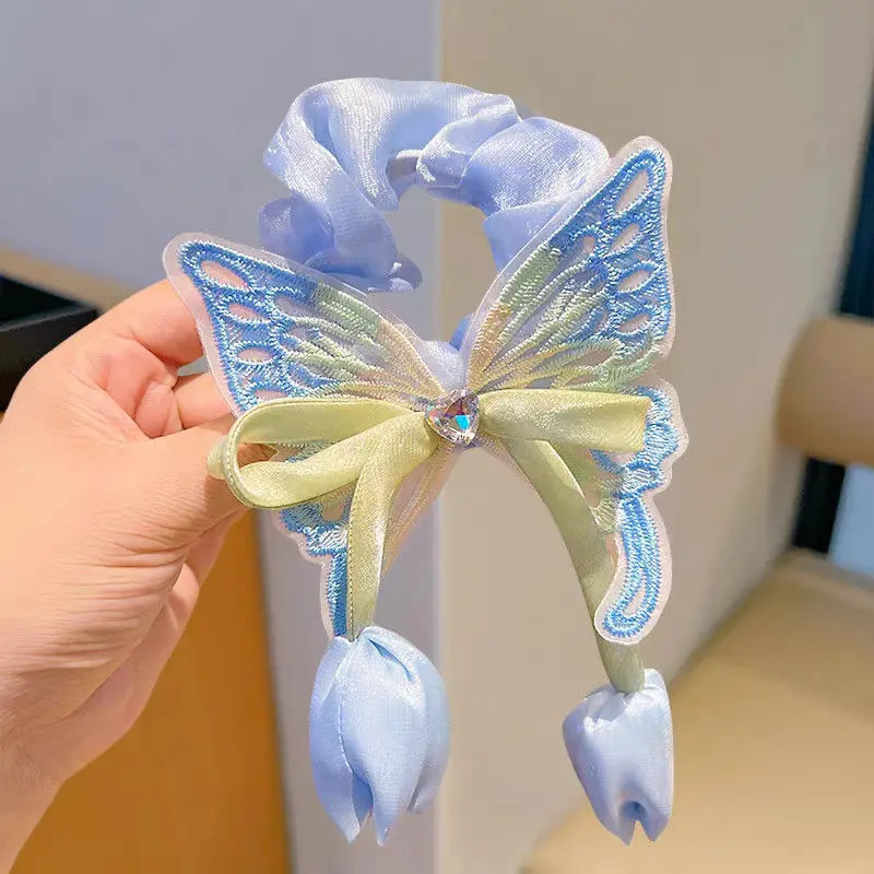Bonitas bandas elásticas para el cabello con borlas de tulipán y mariposa para niñas y niños, accesorios para el cabello de princesa, tocados para bebés, lazos para el cabello