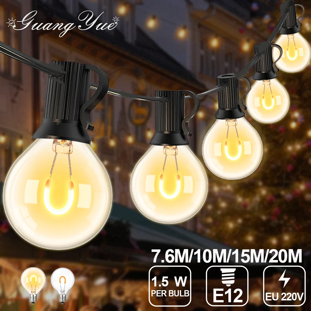 Vintage G40 Outdoor String Lights EU 220V PLUG  Led Lights Garlands Waterproof Connectable Warm White Wedding Party Decoration