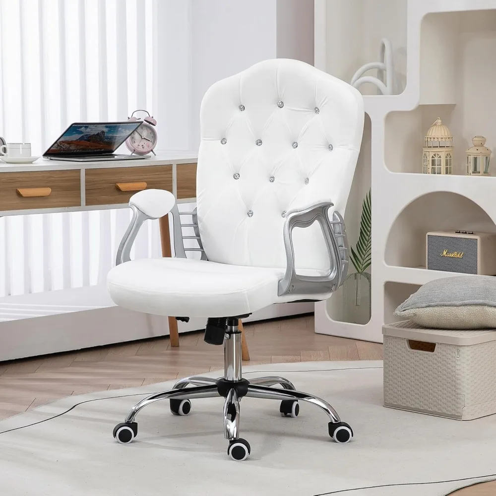 

Home Office Chair, Velvet Computer Chair, Button Tufted Desk Chair with Swivel Wheels, Adjustable Height, and Tilt Function