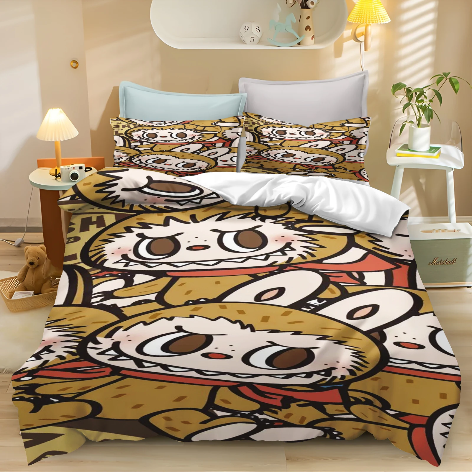 Labubu Cartoon Duvet Cover Anime Zimomo Printed Bedding Set Adults Children Pillowcase Printed Bedding Home Fashion Boys Girls