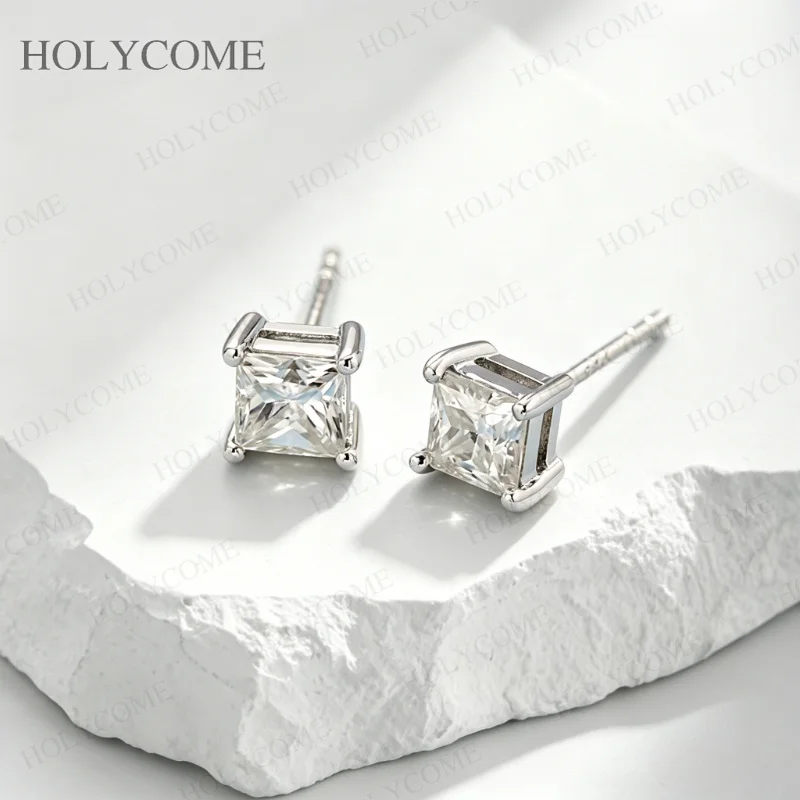 Moissanit-Diamant-Ohrringe, Princess-Schliff, D-Farbe, VVS1, 925 Sterling Silber Ohrstecker für Damen, Modeschmuck Geschenk – Detail 7
