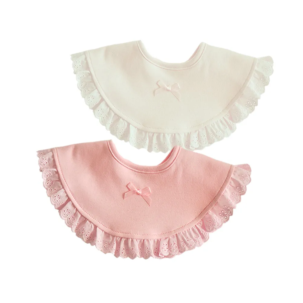 2Pcs Lightweight Cotton Bib for Babies Bowknot and Lace Trim Infant Feeding Apron Drool Absorbing Comfortable Washable Quick Dry