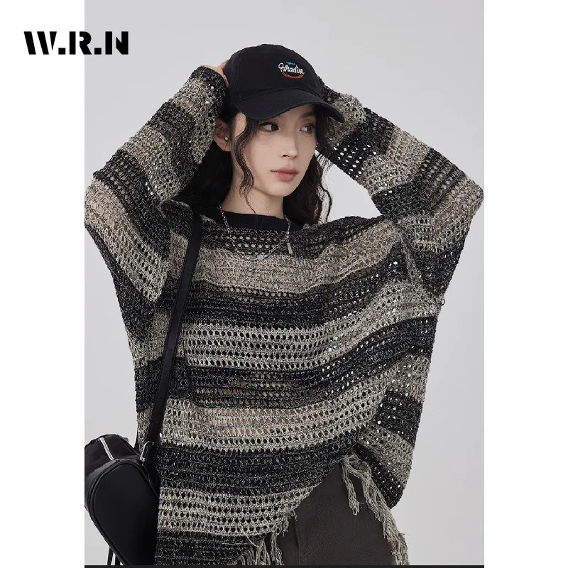 

2023 Autumn Winter Vintage O-Neck Knitting Long Sleeve Cardigans Women Sweet Striped Single Breasted Ladies Loose Fit Sweater