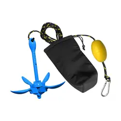 Complete Grapnel Anchor Kit 3.3lb Small Watercraft Anchor Buoy Kit Kayaks Blue 4 Claw Folding Anchor Fishing Marine Small Boats