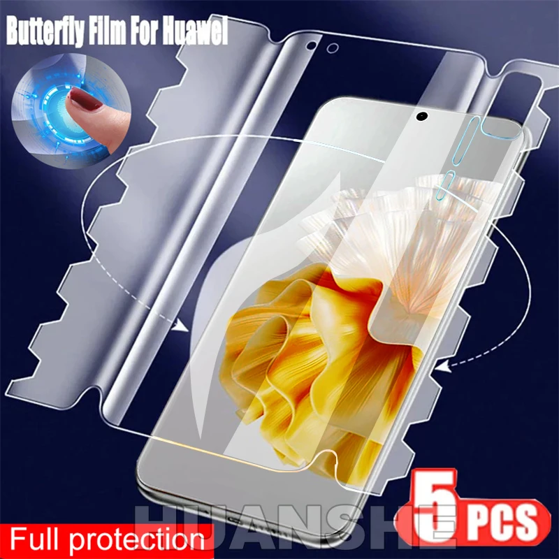 5PCS Full Cover Butterfly Hydrogel Film Screen Protector for Huawei P60/P50/P40/P30 Pro, Mate 60/50/40/30/20 Pro Plus