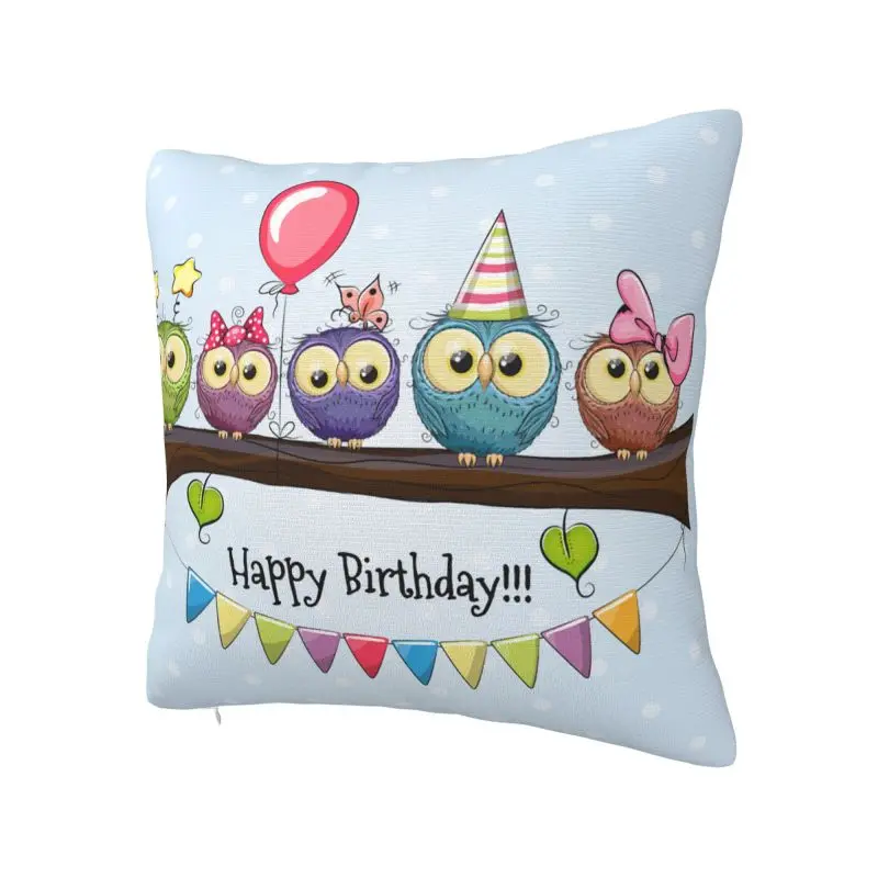 Custom Nordic Cartoon Owl Family Happy Birthday Cushion Cover Soft Animal Pillow Case Living Room Decoration