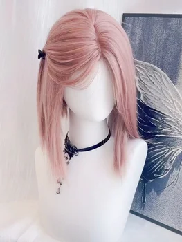 Ashely Pink Blonde Short Wig for Women Lace Front Wigs Headband Summer Fresh Sweet Short Bob Hair Cosplay Pink Wig Lolita