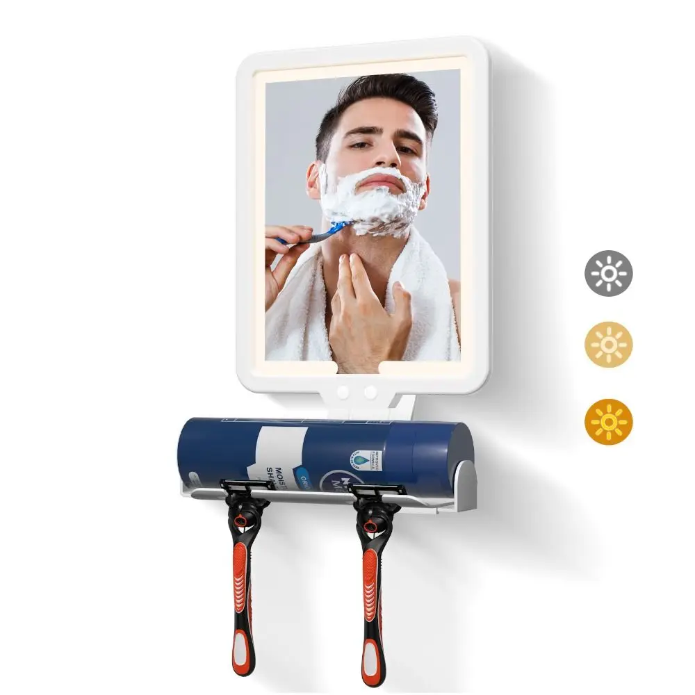 Heated Shower Mirror Fogless Rechargeable Battery Waterproof Adjustable Wall Mounted 3 Color Modes Shaving Tool