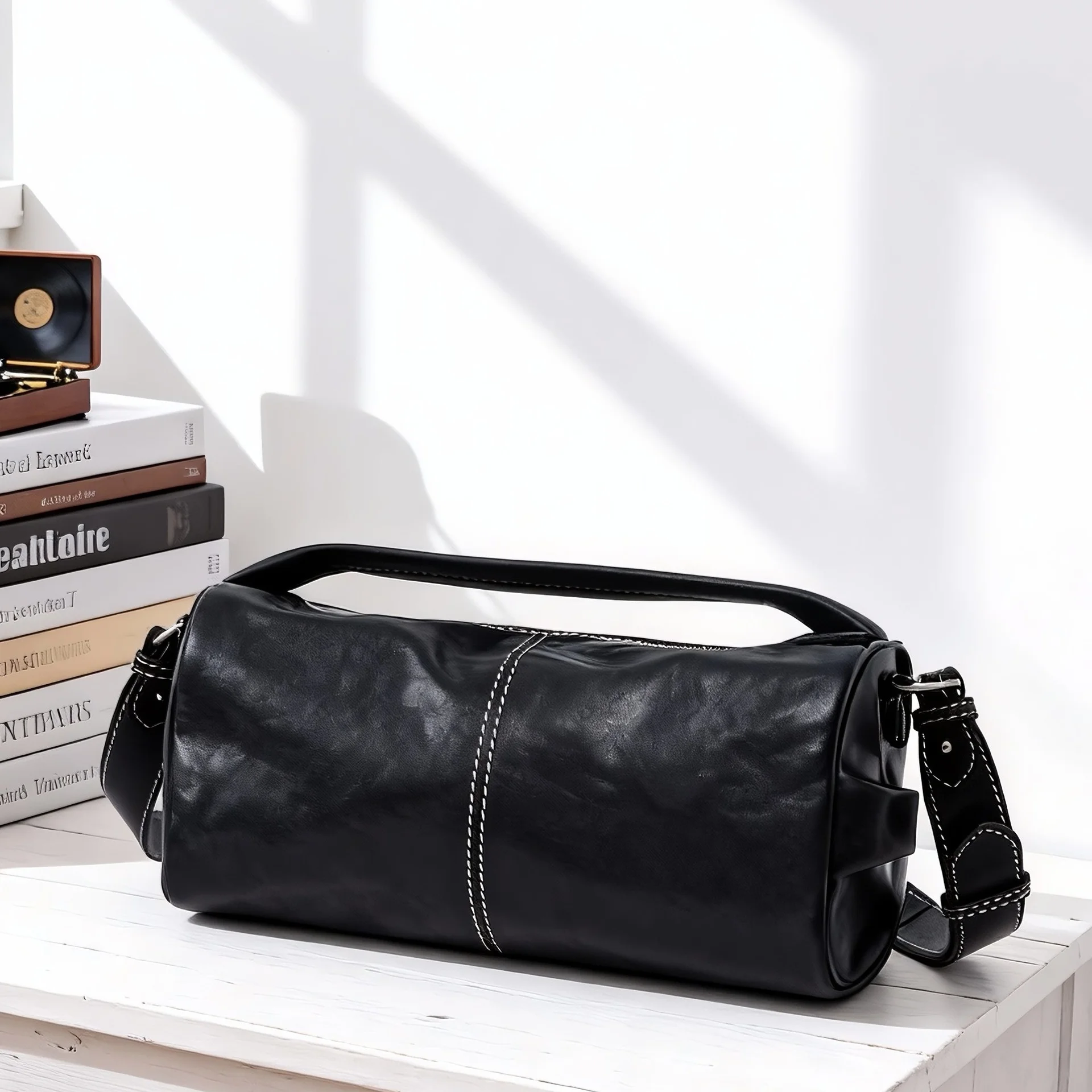 خمر بوسطن وسادة حقيبة الطبقة العليا جلد البقر الخضار المدبوغة الجلود المتشرد حقيبة يد المرأة الفاخرة واحدة الكتف حقيبة كروسبودي