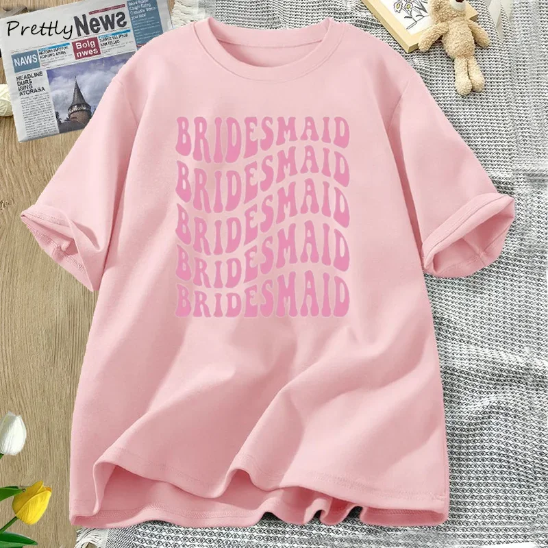 Retro Bridesmaid Tshirt Women Cotton Bridal Party T-shirt Summer Bachelorette Tee Cotton Graphic T Shirts Woman Clothing