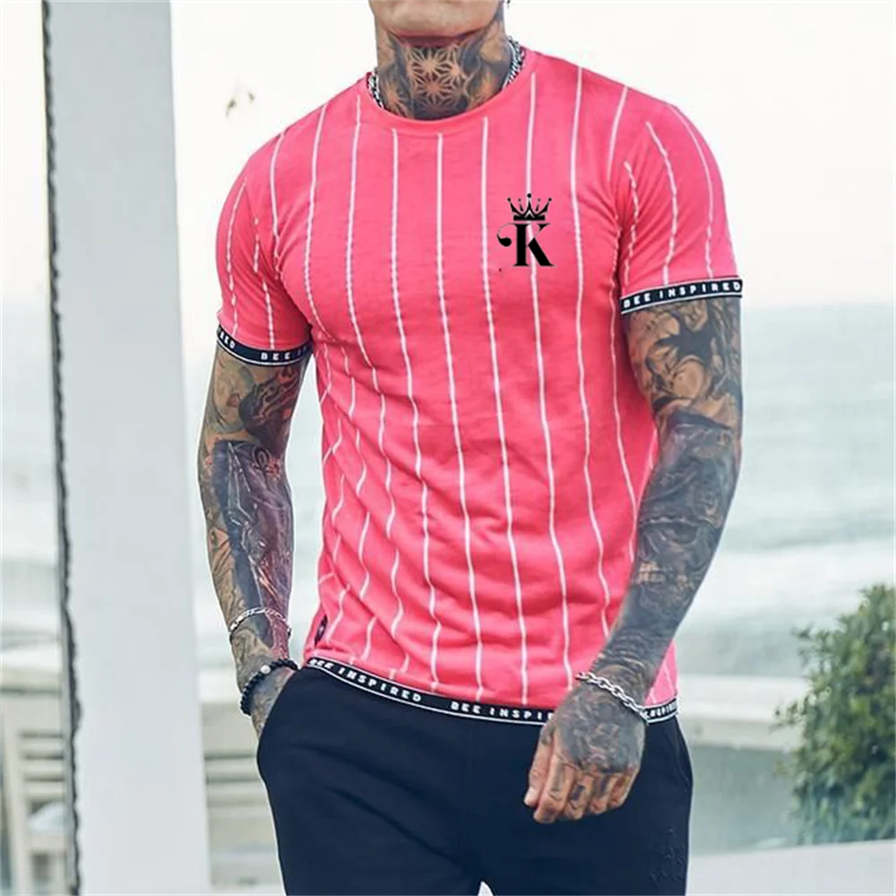 2023 Oversized T-shirt Men\'s T shirt Summer Men\'s Street Style Round Neck Shirt Fashion Poker Short Sleeve Zebra Stripe Printed