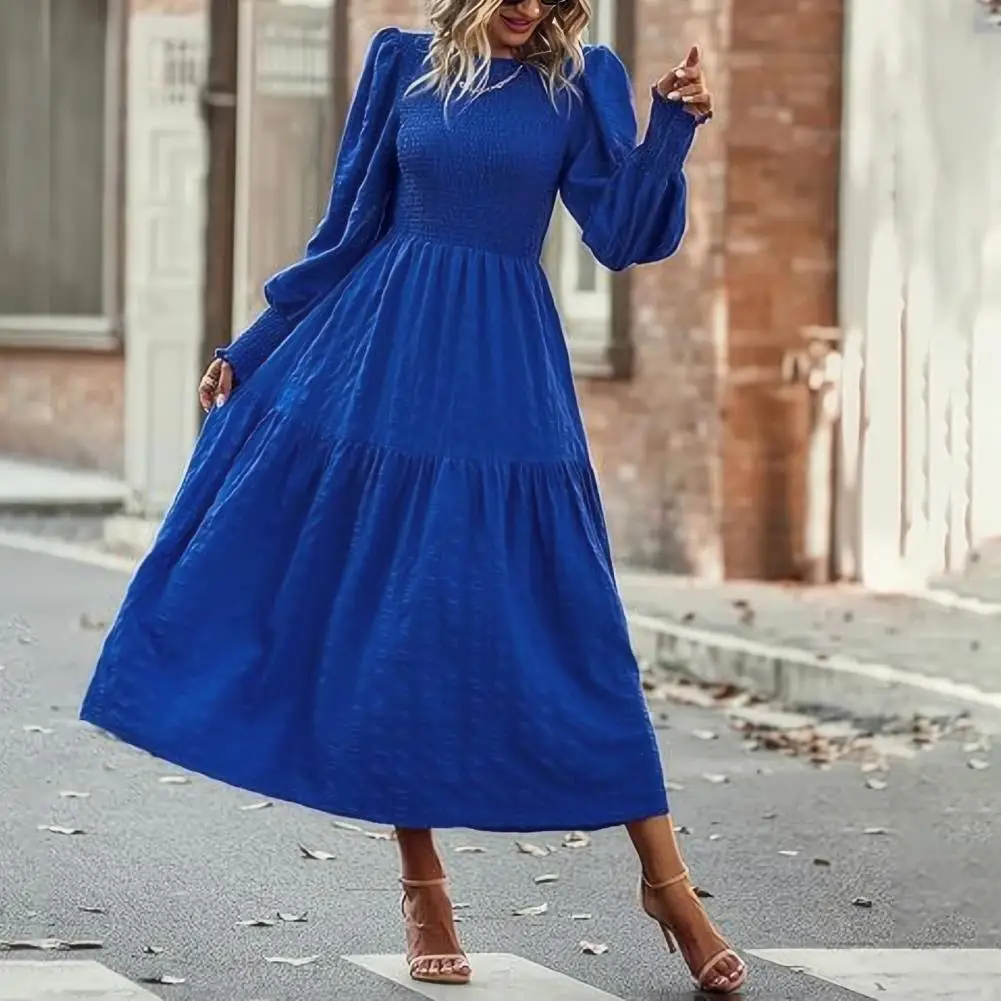 

Bohemian Dress Bohemian Style Midi Dress with Lantern Sleeves Pleated A-line Design for Fall Spring Parties Dates Women Spring