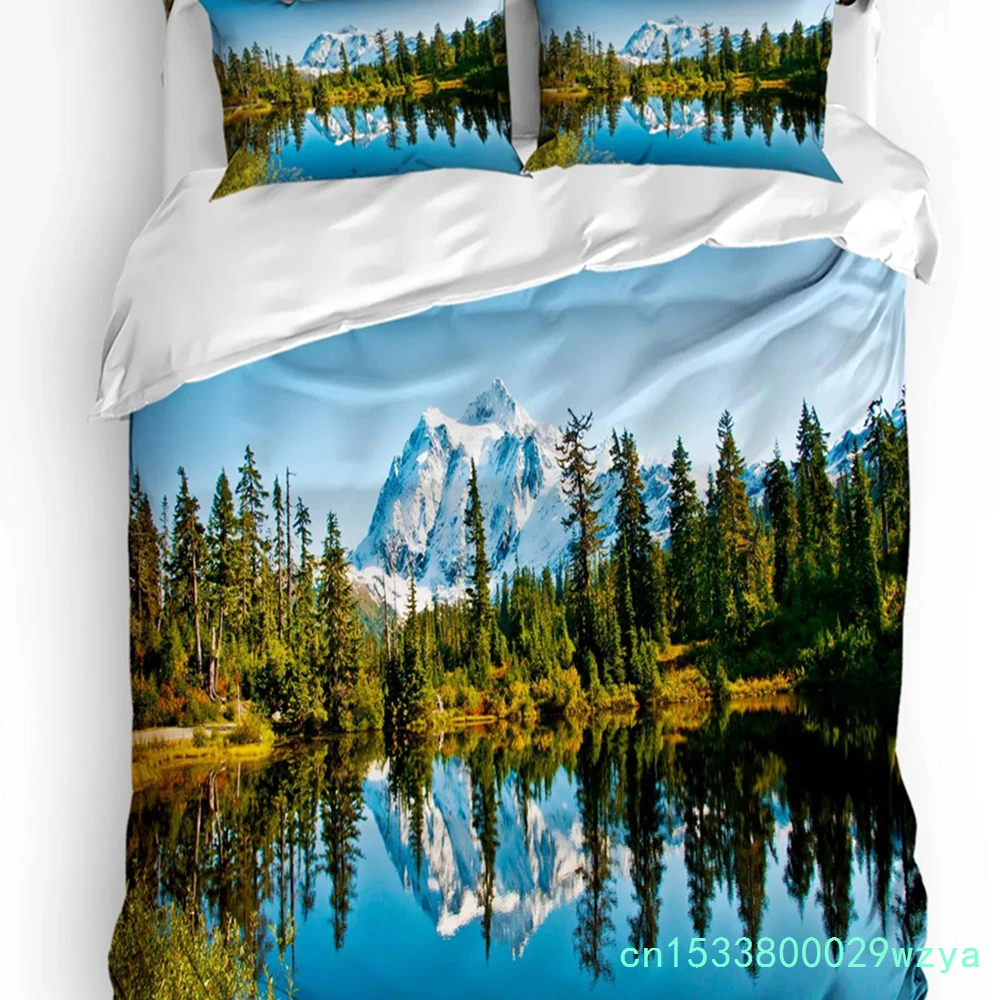 Forest Snow Landscape Beautiful 3pcs Bedding Set For Bedroom Double Bed Home Textile Duvet Cover Quilt Cover Pillowcase