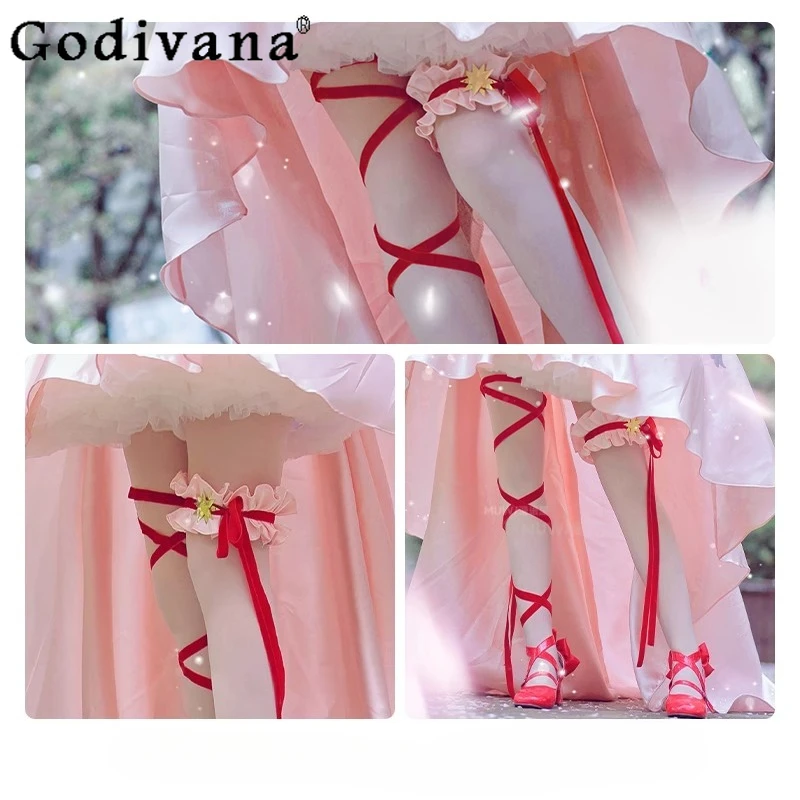 ピンクのイブニングプリンセスドレス女性のための半袖帽子コスプレ衣装ドレス女性の夏のコスプレフェスティバルドレス