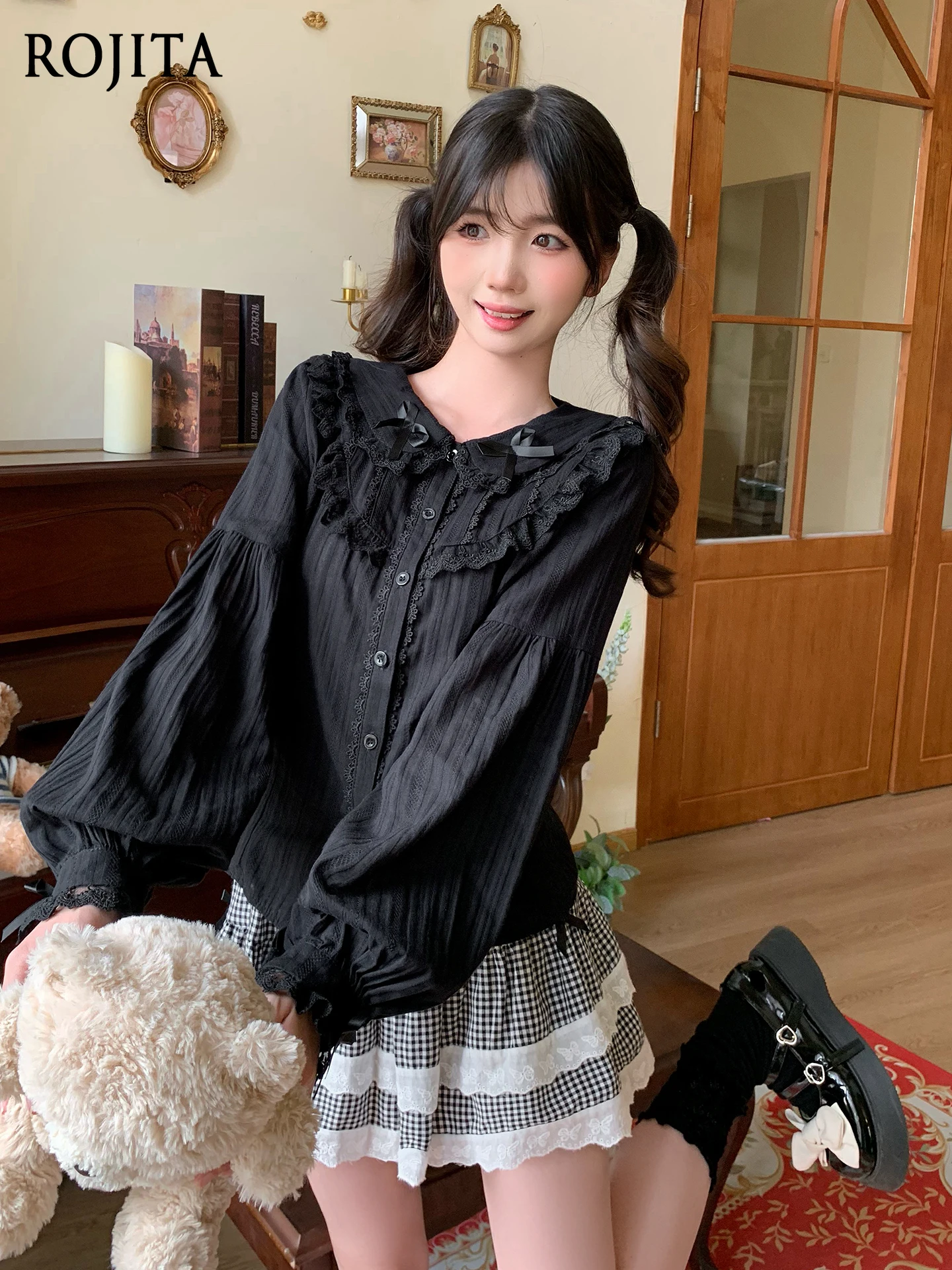 

Lolita Inner Shirt Women's Top Long Sleeve Pure Cotton Autumn Princess Style Sweet Cute Lolita Doll Collar Shirts