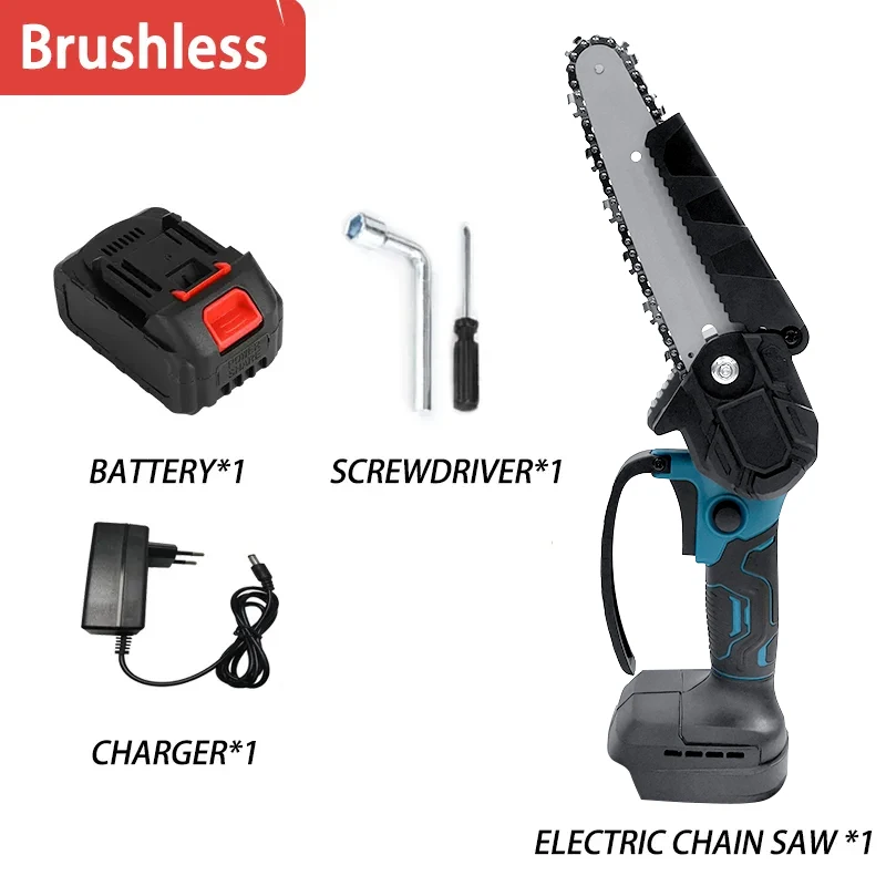 6 Inch Brushless Electric Chain Saw Handheld Chainsaw Tree Wood Cutter Portable Garden Power Tool Compatible Makita Battery